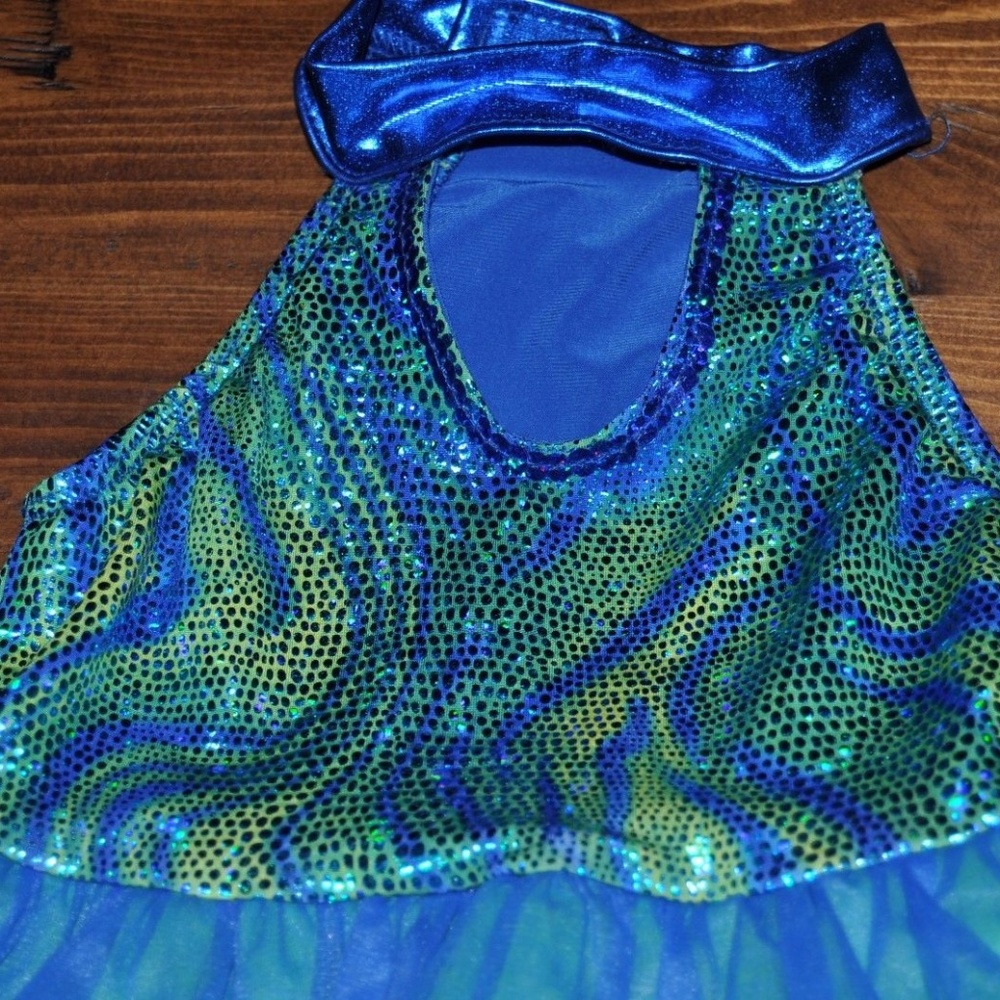 MERMAID Shiny Blue/Green Leotard Choker Tutu Dress - Picture 4 of 8
